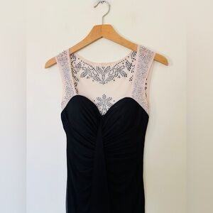 Black strapless maxi dress with beaded details